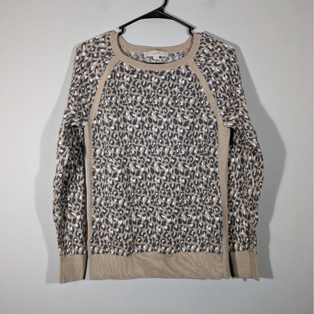Loft‎ Tan Animal Print Crewneck Sweater Women Size S